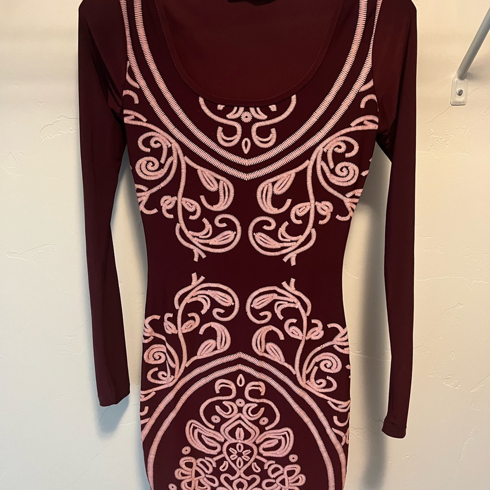 Boutique Printed Maroon Mini Dress